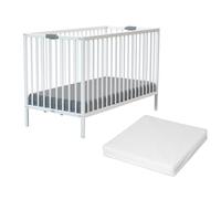 WEBABY - Lit bébé pliant en bois avec matelas 60 x 120 cm FLEX| Bois massif | Dès la naissance | Sommier à lattes | Compact | Transportable | Pliable |Gain de place | Lit de voyage (Blanc)