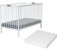 WEBABY - Lit bébé pliant en bois avec matelas Blanc 60 x 120 cm FLEX| Dès la naissance | Sommier à lattes | Compact | Transportable | Pliable |Gain de place | Lit de voyage