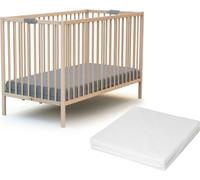 WEBABY - Lit bébé pliant en bois avec matelas Hêtre Brut 60 x 120 cm FLEX| Dès la naissance | Sommier à lattes | Compact | Transportable | Pliable |Gain de place | Lit de voyage