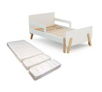WEBABY - Lit enfant extensible en bois 80x140-165-190 PIRATE avec matelas - Blanc Blanc - 80x140