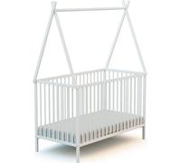 WEBABY - Lit tipi 60x120 en bois avec toit Blanc ONE| Bois massif | Dès la naissance | Sommier à lattes inclus | Lit à barreaux |Sommier réglable 3 hauteurs