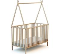 WEBABY - Lit tipi 60x120 en bois Hêtre brut ONE| Bois massif | Dès la naissance | Sommier à lattes | Lit à barreaux |Sommier réglable 3 hauteurs