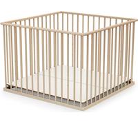 WEBABY - Parc bébé en bois XXL CUBO - 100x100 cm Hêtre Brut |Fond réglable sur 3 hauteurs|Poids maximum de 15 kg | Agés de moins de 24 mois