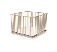 WEBABY - Parc bébé en bois XXL CUBO - 100x100 cm Hêtre Brut |Fond réglable sur 3 hauteurs|Poids maximum de 15 kg | Agés de moins de 24 mois