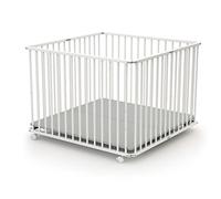 WEBABY - Parc bébé plianten bois avec roulettes 100X100 Blanc CALI| Parc XXL avec 4 roulettes | Fond réglable 3 hauteurs | Pour enfant jusqu'à 24 mois