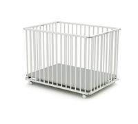 WEBABY - Parc bébé pliant en bois avec roulettes 70x100 Blanc CALI| Parc Pliable | Fond réglable 3 hauteurs | Fond lessivable | Pour enfant jusqu'à 24 mois