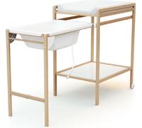 WEBABY - Table à langer avec baignoire ESSENTIEL Hêtre laqué | Dimensions déplié (L x l x H) : 148 x 58 x 94 cm | Dimensions replié (L x l x H) : 76 x 58 x 94 cm | Table avec roulettes | Avec tuyau d'