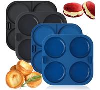 Webake Burger Buns Moule à Pâtisserie Silicone 4pcs 7.6cm Moule en Silicone Airfryer Yorkshire Pudding Moule à Pâtisserie pour Muffin Top Burger Buns Gâteau