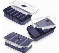 webake Lot de 3 moules en silicone pour congélateur avec couvercles, 1/2 | Bacs de congélation en silicone - Boîtes de conservation pour aliments - Grand plateau à glaçons
