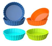 webake Moule Mini Tartelette Moule Mini Quiche 5'' 12,7cm Lot de 8 moules à tarte en silicone anti-adhésif rond cannelé pour cheesecakes, tartes, quiches, tartes, muffins