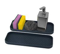 webake Porte éponge Silicone Lot de 2 Organisateur d'évier en Silicone Porte Savon Antidérapant Plateau d'organisation de la Cuisine pour Savons, éponges, Brosses (Noir)