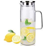 Carafe en verre de 1,5 l avec couvercle pour l'eau, le thé et le café