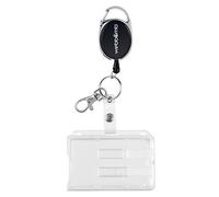 WEBBOMB® Porte-badge avec porte-badge extensible pour 1 à 2 cartes, porte-cartes horizontal, porte-passeport transparent, résistant à la déchirure 70 cm, cordon Jojo avec clip et mousqueton (noir)