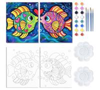 WEBEEDY 2 Paquets de Toile à Peindre pour Adulte et Couple, Kiss Fish Theme Sip and Paint kit, Art Party Supplies Birthday Wedding Gift, 20x25cm