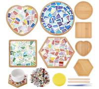 WEBEEDY 4 Sets DIY Kit de sous-Verres en Mosaïque avec Plateau en Bambou,Carreaux de Verre de Couleurs Mixtes,Kit d'art et Artisanat de Mosaïque pour Débutants Adultes Décoration de Bureau ou Maison