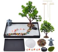 WEBEEDY Kit Zen Garden 21 x 15.7 cm, Bricolage Bac à Sable Thérapie Décoration de Méditation pour Bureau, Mini Décoration Japonaise avec Rochers Ensemble Cadeau pour Relaxation de lesprit Accessoires