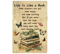 WEBEEDY la Vie Est Comme un Livre Panneau Métallique Rétro Inspirant de 20x30cm Affiche Murale en Métal pour la Décoration de Chambre Bureau Bibliothèque