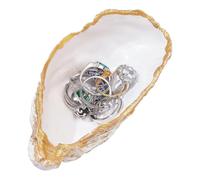 WEBEEDY Plat à Bijoux en Anneau d'Huître Naturel avec Bord Doré et Coquille d'Huître Blanche Bol Décoratif pour Décoration de Maison Bureau Chambre Commode Décoration Cadeau de Mariage Bijoux