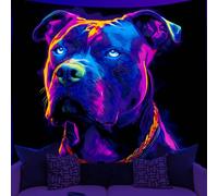 WEBEEDY Tapisserie Blacklight Bulldog Neon Suspendue au Mur UV Réactive Impression de Chien Tapisserie Décoration pour la Maison Chambre Salon Dortoir Art Mural Réactif Animal Fond 150x130cm