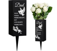 WEBEEDY Vases de Cimetière pour Papa Vases de Cimetière en Métal pour Tombes avec Pointes Fleurs Colombe Motif Branches Décorations de Gravesite pour Père,8x20 cm