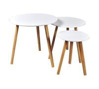WEBER 3 tables gigognes rondes blanc laqué avec pieds en bois massif - L 50 x l 50 cm - L 40 x l 40 cm et L 30 x l 30 cm - VENUS