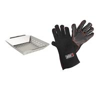 Weber 6434 Panier à Légumes Carré, Acier Inoxydable & Gants de Protection, Noir