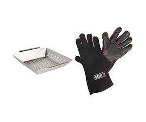 Weber 6434 Panier à Légumes Carré, Acier Inoxydable & Gants de Protection, Noir