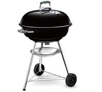 Weber Barbecue à charbon compact Kettle/Cuve et couvercle en acier émaillé, surface de cuisson de 57 cm, bac de récupération des cendres, trépied et roues, noir/argent