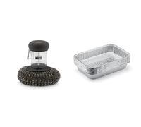 Weber Éponge Métallique pour Plancha - Éponge avec Distributeur de Savon Intégré & 6415 L chefrites Barquette Aluminium - Lot de 10