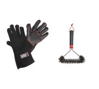 Weber Gants pour Barbecue - Protection, en Cuir - Accessoires Barbecue Brodage Rouge Logo 1 Paire - Noir (17896) & 12" Three-Sided Grill Brush