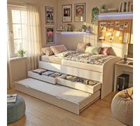 WEBER INDUSTRIES Lit Banquette Flora 90x190 cm + 2 tiroirs + tiroir-lit/Blanc
