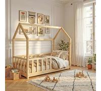 WEBER INDUSTRIES Lit cabane Kiwi 70x140 avec sommier et Matelas/Naturel