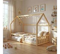 WEBER INDUSTRIES Lit cabane Nemo 90x190 + 1 sommier + barrière/Naturel