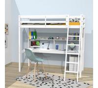 WEBER INDUSTRIES Lit Mezzanine Studio 90x190 + 1 sommier + Caisson 3 tiroirs + Bureau + étagère/Blanc