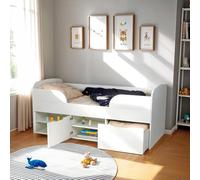 WEBER INDUSTRIES Lit mi-Hauteur 90x190 cm Elio avec sommier et rangements/Blanc