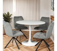 Weber Industries Table à Manger Ronde ISA en Pierre, Blanc, D.110 cm | 4/5 personnes