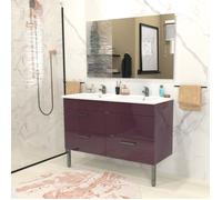 WEBER Salle de bain complète double vasque L 120 cm - Aubergine brillant - REGA