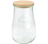 Weck 79206 Lot de 4 bocaux en verre à bord rond, en forme de tulipe, contenance 1500 ml, avec couvercle en bois et joint en silicone, pour pâtes/épices, céréales, transparent