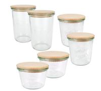 Weck 79213 Lot de 6 bocaux en verre (2 x 250 ml, 2 x 500 ml, 2 x 750 ml avec couvercles en bois, pour la conservation des aliments)