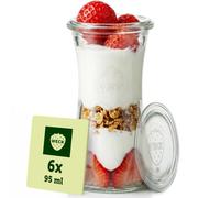WECK - Bocal en verre avec couvercle - 95 ml - Lot de 6 - Petite taille | Verrine avec Couvercle - Verre résistant pour cuisiner et mariner - Idéale pour les desserts - Fabriquée en Allemagne