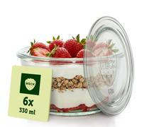 WECK - Bocal en Verre pour Kouglof et Autres Desserts - 330 ml - Lot de 6 | Verrines en verre résistant avec couvercle - Pour les conserves, desserts,puddings et petits gâteaux