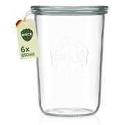 Weck Bocaux de 750ml - Lot de 6 avec Couvercles - Forme Renversée - Bocaux Robustes et Empilables pour Conserves et Conservation - Idéaux pour la Préparation de Repas, Levain et Fermentation