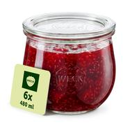 Weck - Bocaux de conservation RR100 Tulipe - Lot de 6, 500 ml, couvercles verre + fraîcheur
