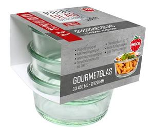 Weck Gastropack 76125 Lot de 3 verres gourmet 450 ml (créations parfaites, passent au four, passent au lave-vaisselle, stabilité, verres délicats, sans couvercle)