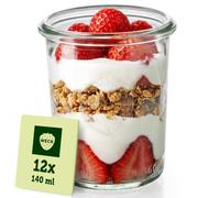 Weck Lot de 12 bocaux en verre de 160 ml avec couvercles en forme de chute - Bocaux à dessert robustes et empilables - Petits bocaux Weck parfaits pour le dessert - Fabriqués en Allemagne