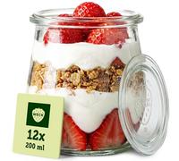 Weck Lot de 12 bocaux en verre de 220 ml avec couvercles - Forme de tulipe - Bocaux à dessert et conserves empilables robustes - Petits bocaux Weck parfaits pour les desserts et confitures - Fabriqués