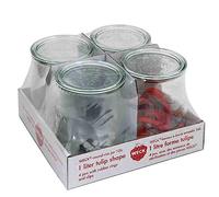 Weck Lot de 4 bocaux de Conservation 1 l - avec Anneau en Caoutchouc et Pince