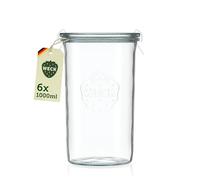Weck Lot de 6 bocaux cylindriques en verre de 1000 ml - Avec couvercle - Pour la conservation, les jus, le stockage hermétique des ingrédients secs