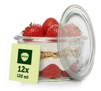 WECK - Pot en Verre avec Couvercle - 120 ml - Lot de 12 - Empilables | Verrine avec couvercle - Verre résistant pour la conservation - Idéale pour les desserts - Fabriquée en Allemagne