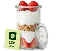 WECK - Pot en Verre avec Couvercle - 125 ml - Lot de 12 - Cylindrique | Petit bocal en verre - Empilable - Forme cylindrique - Verre résistant pour la conservation - Idéal pour les desserts